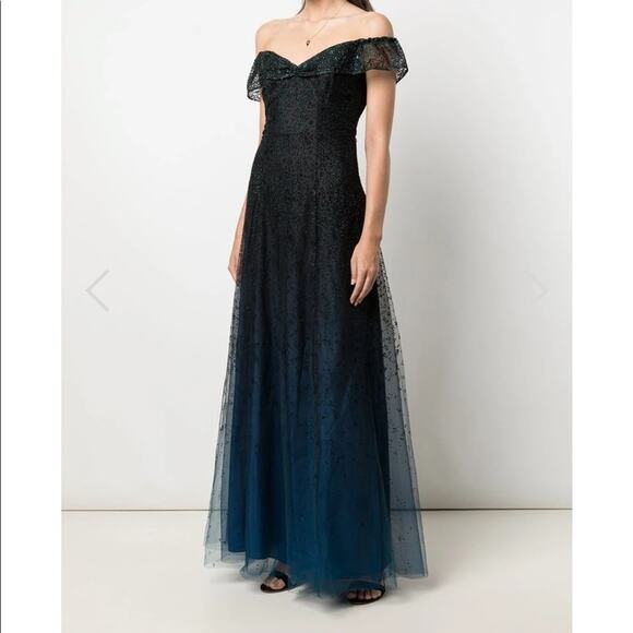 Marchesa Notte Off Shoulder Ombré Dress Blue Size 4 NWT - Picture 4 of 10